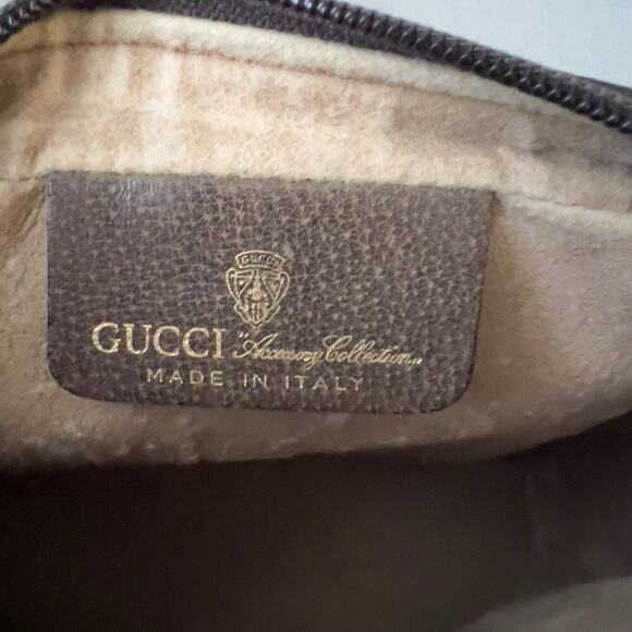 Vintage Gucci Bag Toiletry Clutch Brown GG Logo Tan Zip 80's - Picture 9 of 13